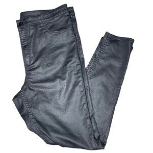H&M Black Shiny Skinny Superstretch Denim Regular Waist Zip Fly Jeans Plus 16
